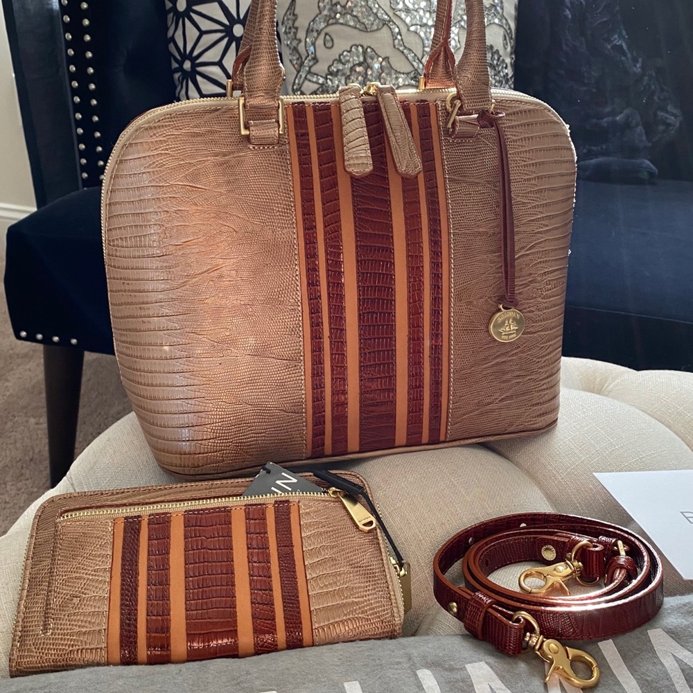 SOLD!✨SALE✨NEW✨BRAHMIN SET✨VIVIAN RARE TRI-LEATHER BAG & MATCHING BRAHMIN WALLET - Picture 6 of 16